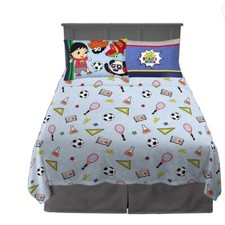 Ryan's World Kids Full Sheet Set, Blue and Gray 4 piece set