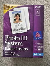 Avery 2943 - ORIGINAL BOX - PHOTO ID SYSTEM BADGE INSERTS- 500 inserts