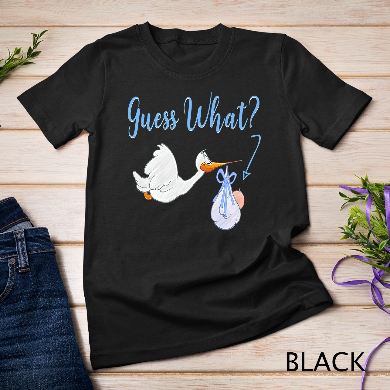 Camiseta Unisex Premium Adivina Qué Es Un Niño Cigüeña Anuncio Embarazo