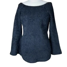 Free People (Size XS) Black Angora Rabbit Fur Flare Sleeve Scoop Back Sweater