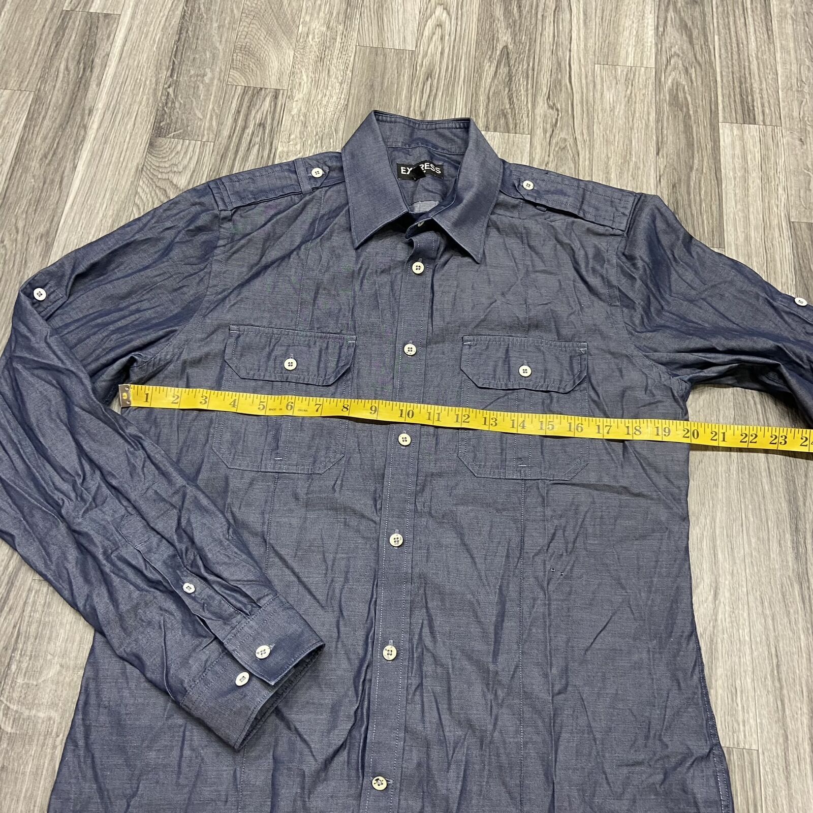 EXPRESS Button Down Pockets Blue Casual Shirt Men… - image 6
