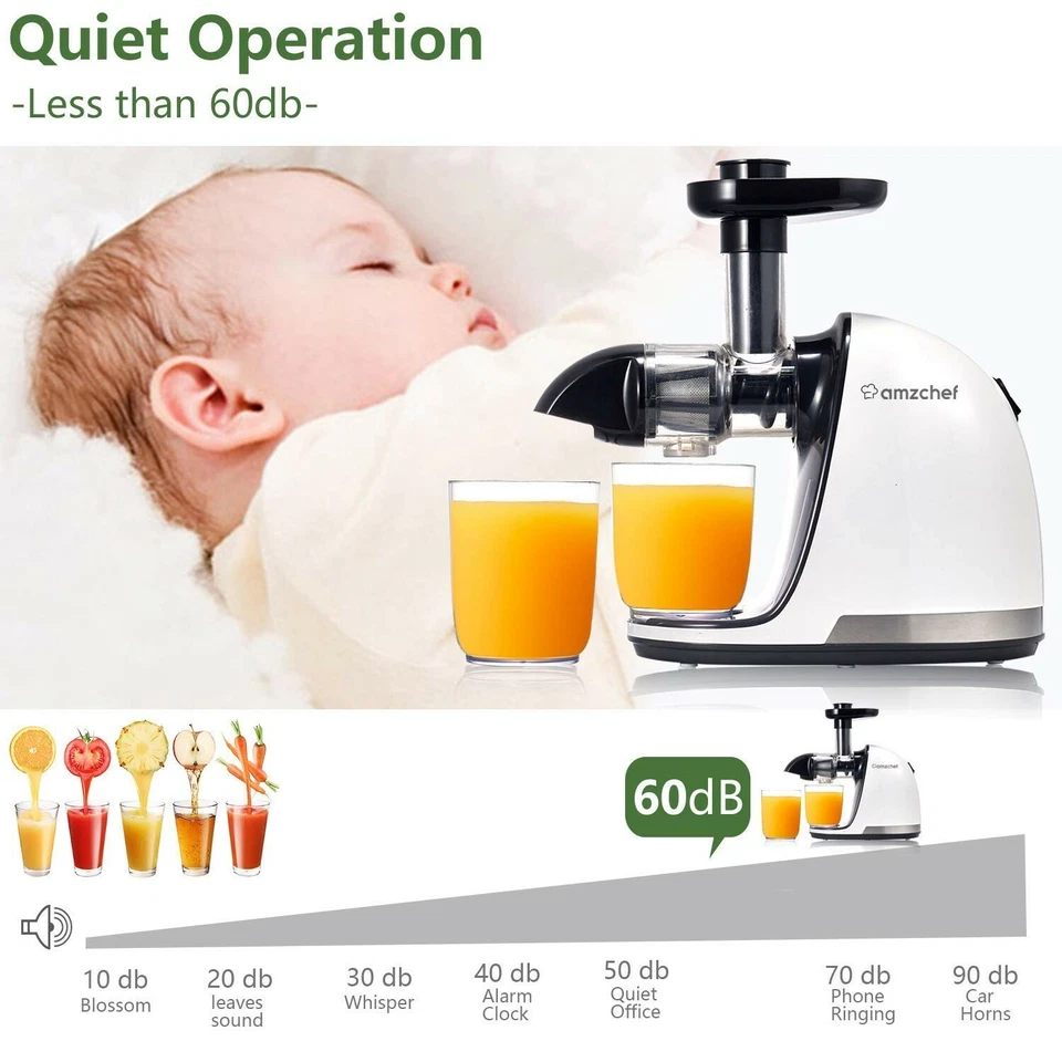 Соковыжималка-экстрактор AMZCHEF Slow Masticating с тихим двигателем/обратной функцией - Изображение 2 из 4