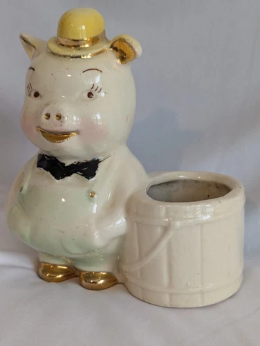 Vtg Pig Planter Shawnee Pottery Smiley Pig Planter Bib Overalls Flower Pot