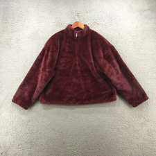 A New Day Fuzzy Mock Neck Jacket Womens Large Burgundy Cotton Blend Quarter Zip