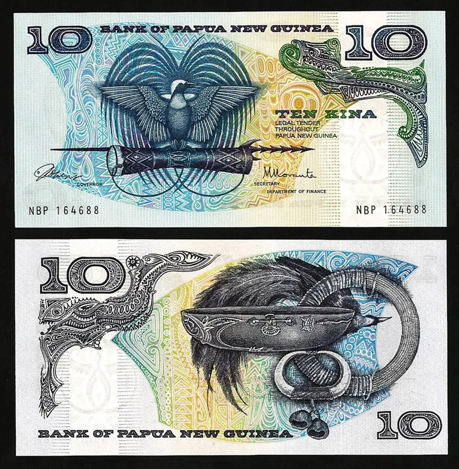 Papua New Guinea 4 Pcs UNC Set, 2 5 10 20 Kina 1981 1985 1987 - Image 3 of 4