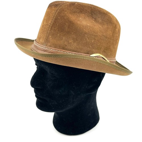 Brown Suede Leather Fedora Hat Cap 