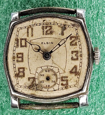 mens Vintage 1930s Elgin Legionnaire Manual Art Deco Old Tank Watch Parts lot