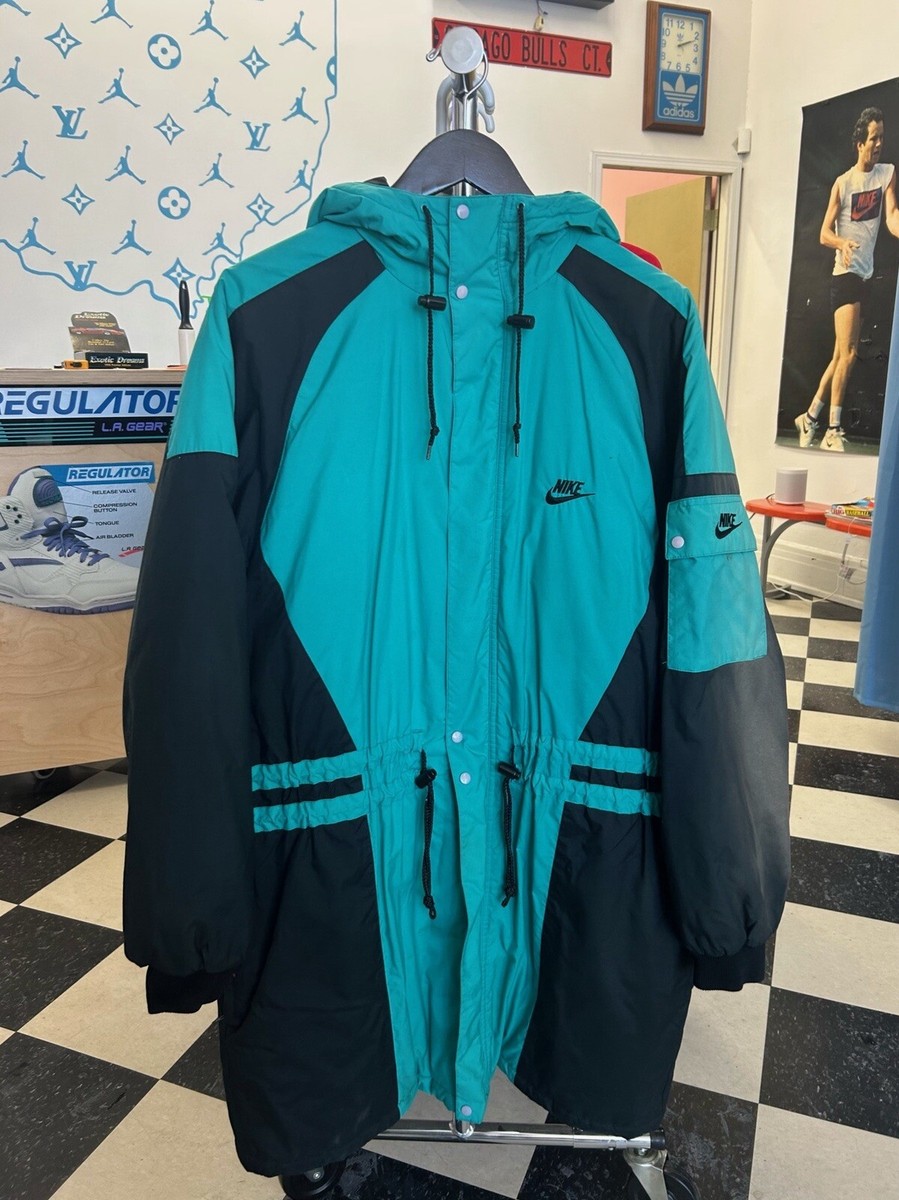 vintage nike grey tag long parka jacket coat mens size large 90s