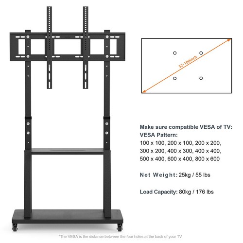 Height Adjustable Tall Floor TV Stand Mount Portable TV Cart Freestanding 100"TV - Picture 88 of 165