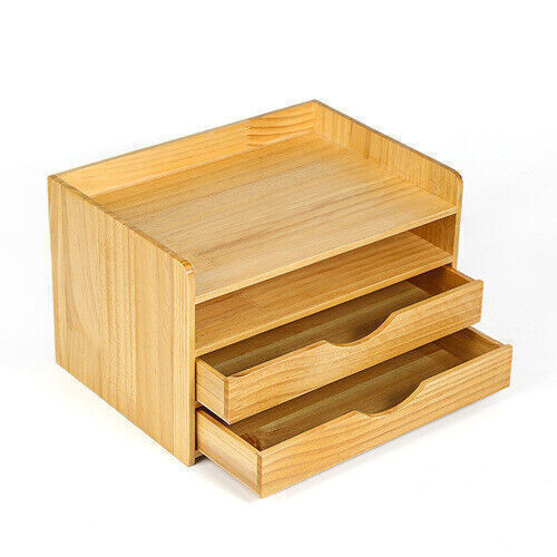 3-Tier Bamboo Shelf Organizer Desk Accessories for Folders File Mail Sorter Rack - Picture 3 of 6