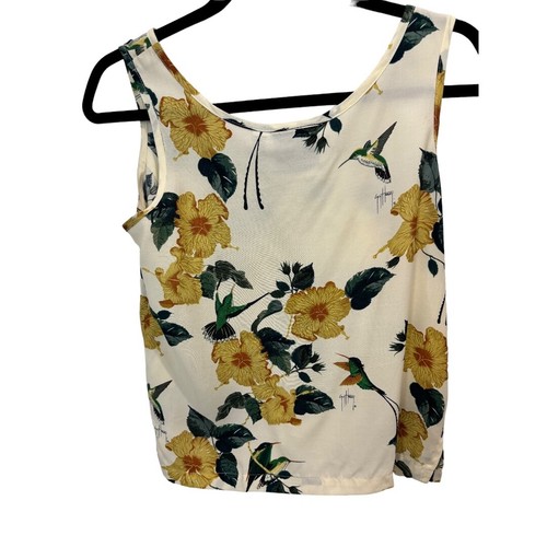 GUY HARVEY 100% Rayon Handcrafter Yellow Floral Tank Top Size Small - Picture 3 of 4