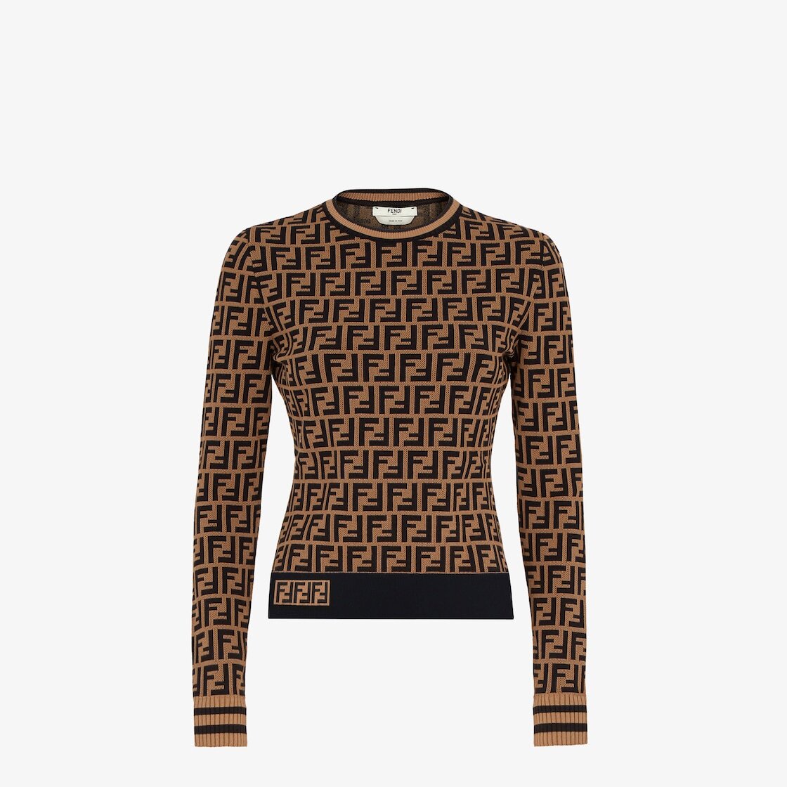 FENDI FF MOTIF MONOGRAM KNIT JUMPER BROWN / BLACK SIZE IT 40 / UK 8 *RRP NEW 890