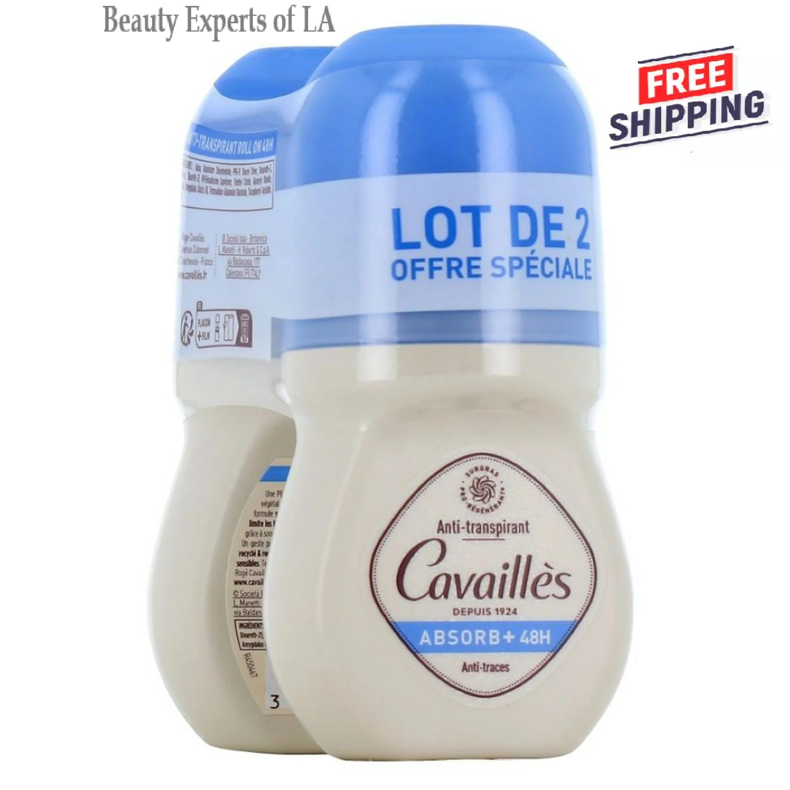 2 УПАКОВКИ дезодоранта Roge Cavailles Absorb+ 48-часовой дезодорант без следов в рулонах, 50 мл