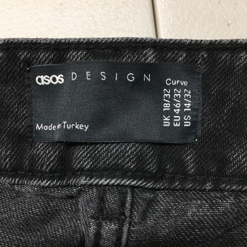 Asos Design Mom Jeans Womens 14 Curve Black Denim Tapered Leg High Rise Zip Fly - Picture 11 of 15