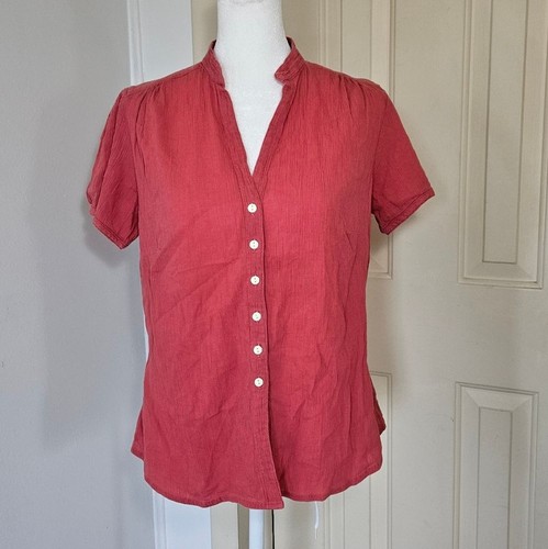 Columbia Damen rosa Baumwolle Crinkle Knopfleiste Top Small