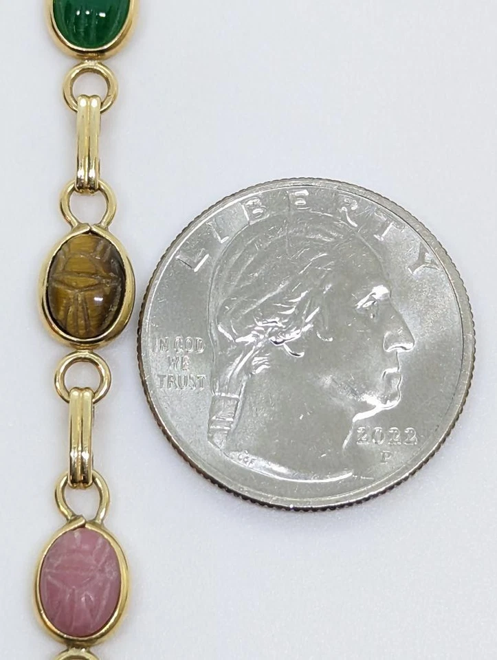 Pulseira de elos alternados de ouro amarelo 14K 6,9 g escaravelho pedra cultivada em laboratório Carla 7,25 - Imagem 2 de 4