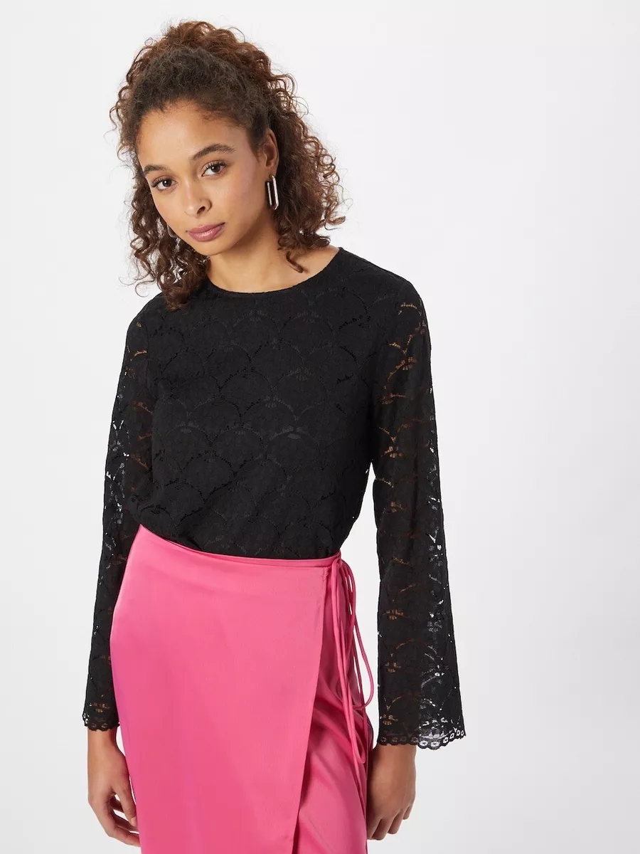 Long sleeve lace blouse cheap black