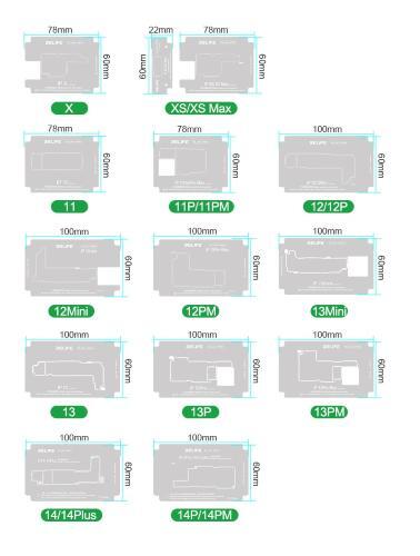 BASETTA CON STENCIL REBALLING LAYER IPHONE X 14 PRO MAX A8-A17 RL-601T RELIFE - Foto 7 di 8
