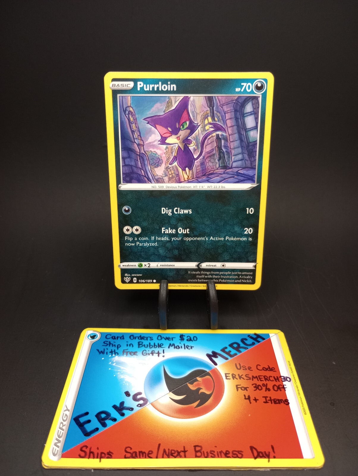 Purrloin 106/189 Darkness Ablaze NM Regular Common Pokemon Card
