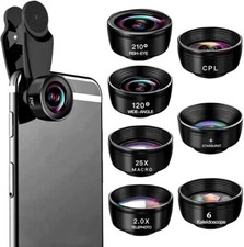 Cellphone Camera Lens Kit, 25X Macro Len, 120  Wide Angle, 210  Fisheye, 2.0X Te
