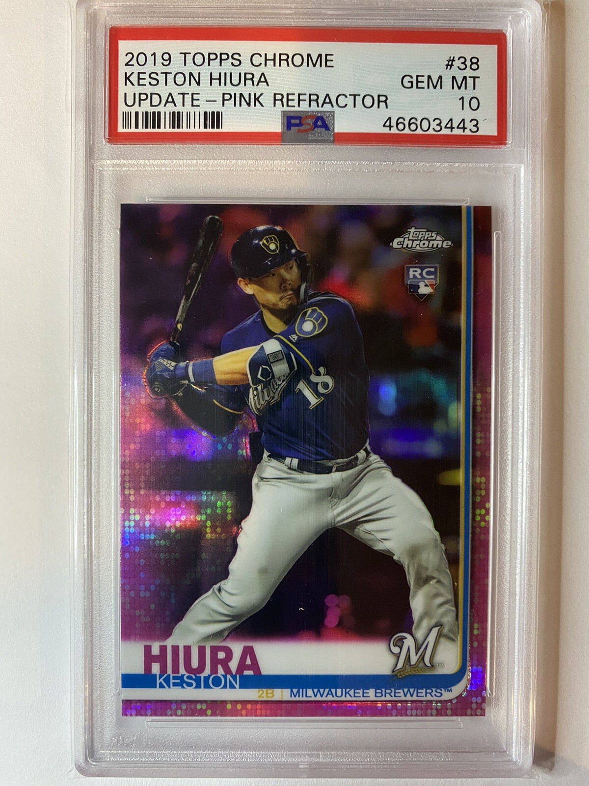 2019 Topps Chrome Update Keston Hiura #38 Pink Refractor PSA 10 RC Rookie Card