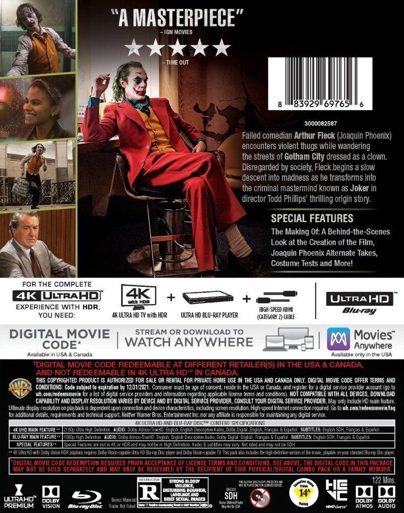 Joker Ultra 4k HD Blu-ray Set Warner Bros 2020 Joaquin Phoenix