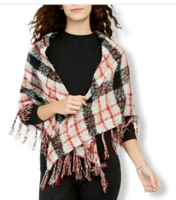 Charter Club Women's Classic Plaid Bouclé Triangle Scarf With Fringe NWT