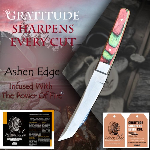 Ashen Edge Handmade Hand Forged AUS-8 Steel Tanto Knife Hard Wood Steel Bolster