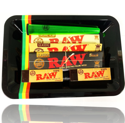 Raw Geschenkset Reggae Tray Rasta Smoking Rolling Paper Zigarettenhülse Raw Tips