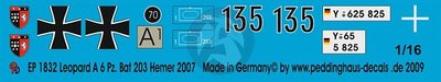 Peddinghaus 1/16 Leopard 2A6 Tank Markings Panzerbataillon 203 Hemer 2007 1832