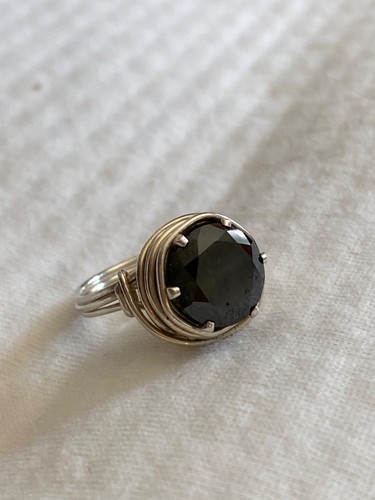 green tourmaline silver wire wrap ring size 6