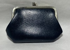 Vintage Black Leather Kiss Lock Change Coin Purse Bag Pouch Wallet 4 Inch