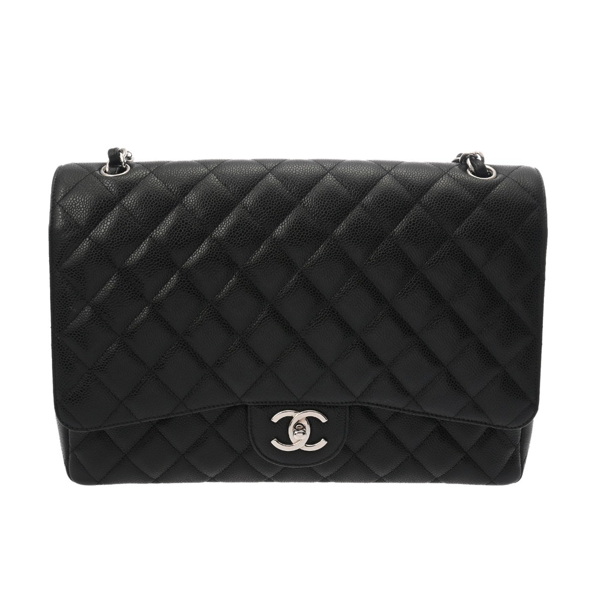 Chanel Black Caviar Matelasse W Flap Chain Shoulder Bag