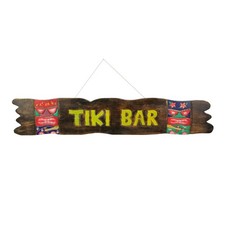 Tiki Bar Sign, 39 Inch Hand-Carved Wood Wall Plaque Hand-Painted Brown Fini...