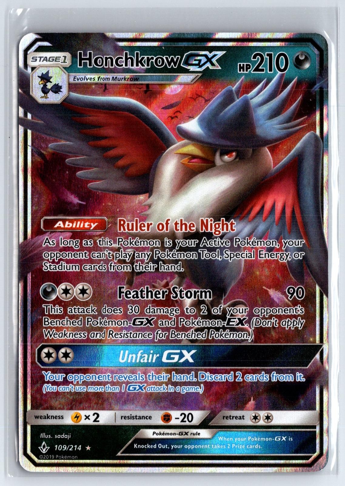 Honchkrow GX 109/214 Holo GX Rare Unbroken Bonds Pokemon Near Mint