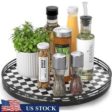 Checkered Lazy Susan Turntable Kitchen Décor Organizer Table Centerpiece Tray US