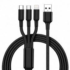 3in1 Fast Charging Cable USB C Micro USB 8 Pin Fast Charging Nylon Braided 1.2M