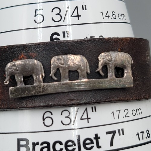 Vintage Sterling Silver 3 Elephant Animal Family Leather Bracelet - Picture 7 of 7
