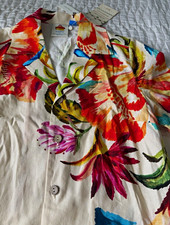 NWT $228 Farm Rio x Anthropologie floral linen Scalloped Shirt Dress XS