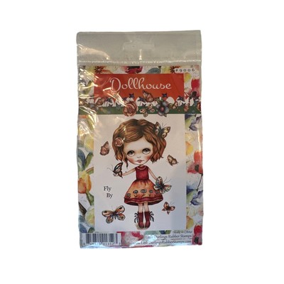 Little Darlings Rubber Stamps - Dollhouse Fly By butterflies - New Stamp