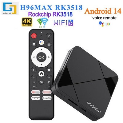 H96MAX RK3518 Android 14 TV Box, 4K UHD, WiFi 6, Voice Remote Media Player