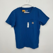 Carhartt Shirt Short Sleeve Loose Fit Pocket Solid Blue Size S 4-6 Womens