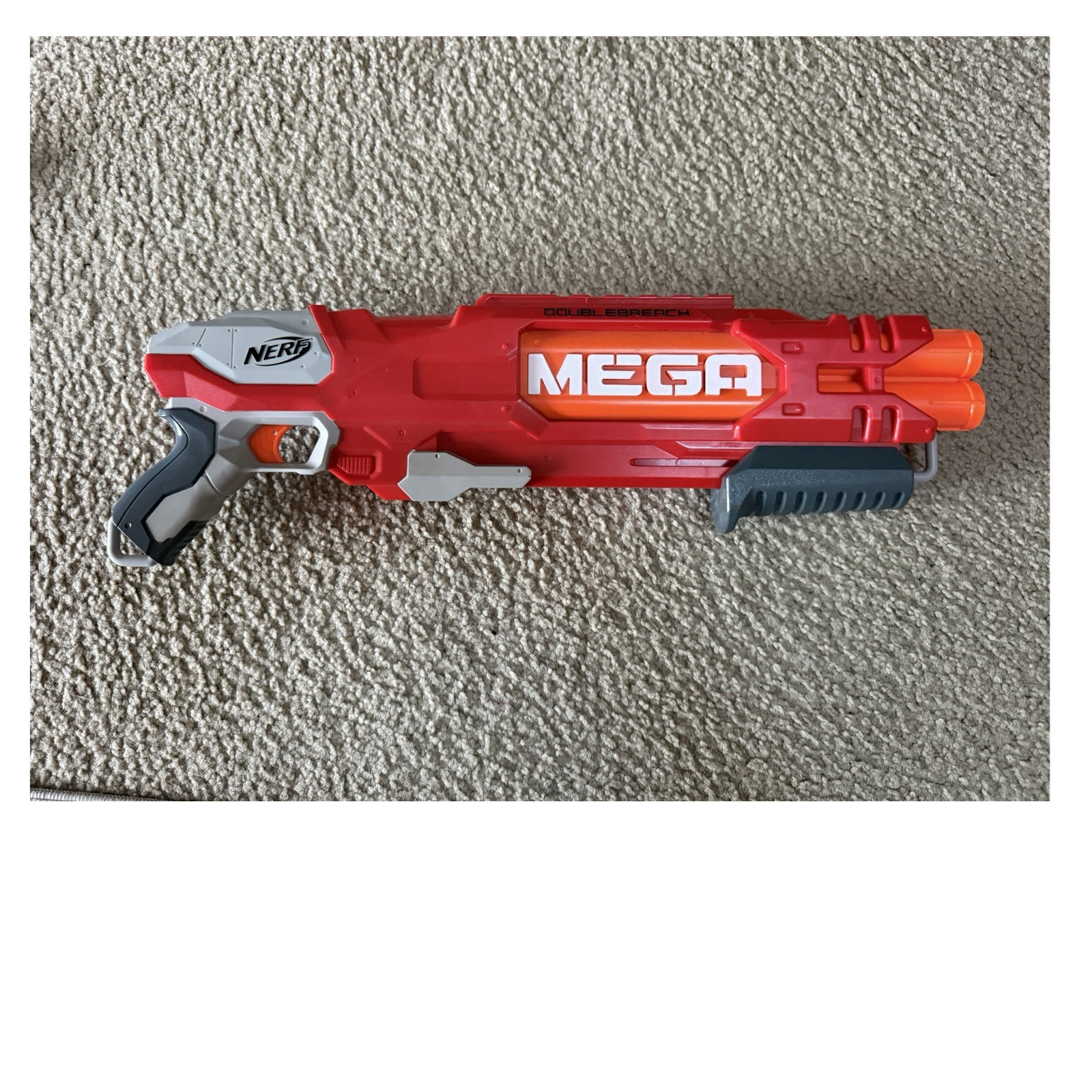 NERF MEGA DoubleBreach Dart Gun Blaster Red Gray Orange for Ages 8-16 Years