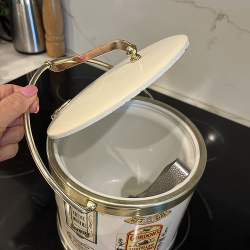 Vintage Kraftware Ice Bucket Liquor Label Design, Handle Hinged Lid Ice Bucket - Picture 8 of 11