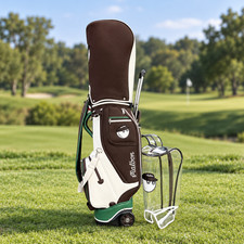 Malbon Golf Wheeled Bag Brown Cream Green Extendable Handle Hood - Free Shipping
