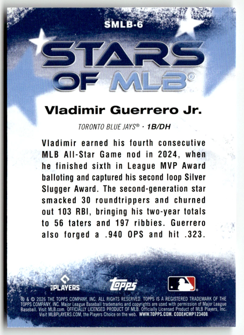 Topps MLB Series One No. 2026 SMLB-6 Vladimir Guerrero Jr. Estrellas de MLB