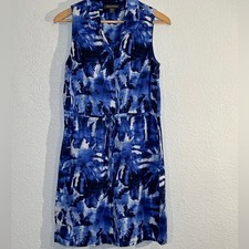 Tommy Bahama linen tropical blue and white sleeveless midi dress Coastal Resort