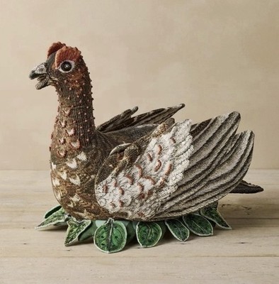 John Derian Target 2025 Beaded GROUSE Shaped Pillow 16''X8'' Stuffed Plush Bird