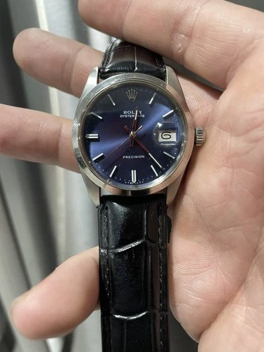 Rolex Oysterdate Precision 6694 Blue Dial Vintage 34mm Manual Wind