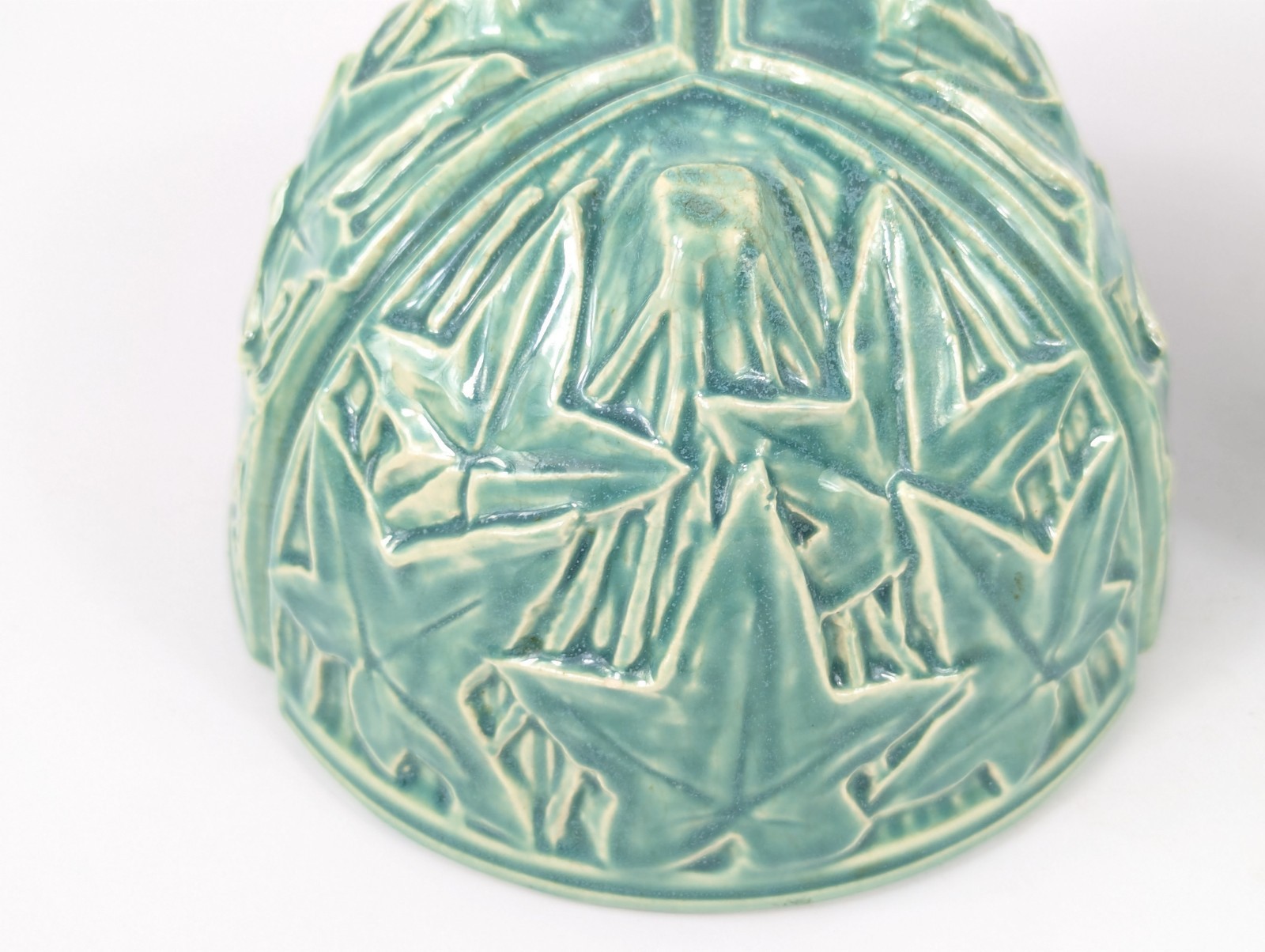 (2) Vintage McCoy Unmarked Pottery Ivy Turquoise Basket Planters 3 Footed